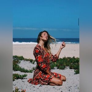 Mahiya Red Floral Wrap Mini Dress